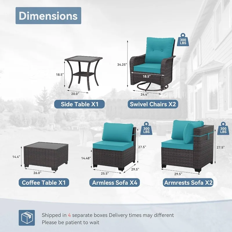 10pcs Sofa w/Swivel Chairs Patio Furniture Set, Rattan Wicker Sofa Set, Outdoor Conversation Sets