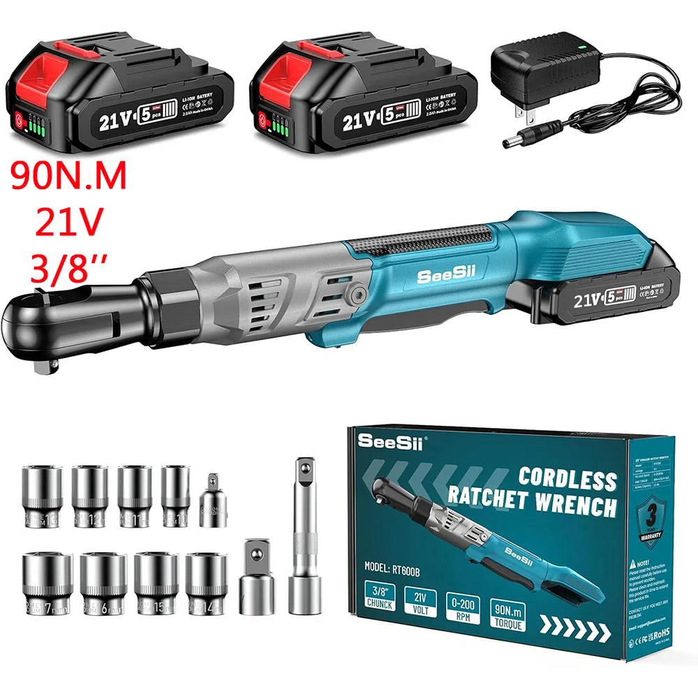 Seesii 3/8 ''6'' Uitgebreide Ratelsleutel Elektrische Hoeksleutel 55Nm Draadloze Elektrische Sleutel Driver Auto Reparatie Tools Set 12V