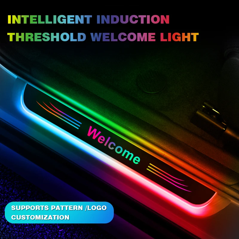 

New Customized Dynamic Led Welcome Car Scuff Plate Pedal Threshold Door Sill Pathway Light Usb Power No Wiring Logo Projector