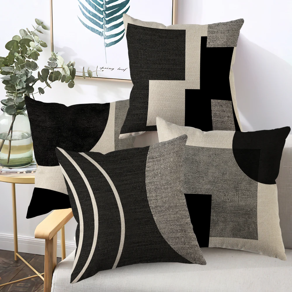 Abstract Geometric Throw Pillow Covers 45X45cm Modern Boho Black And White Decorative Cushion Cases Home Decor