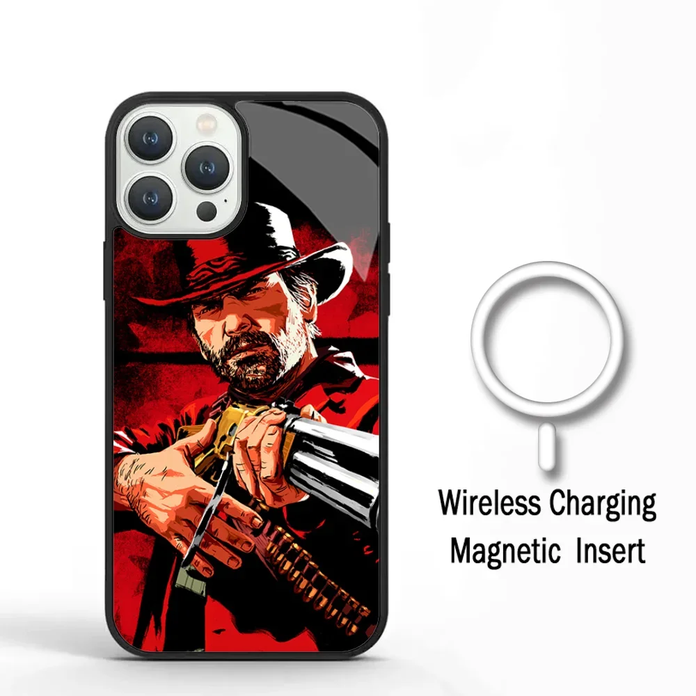 Red Dead Redemption 2 Game Phone Case For IPhone 11 12 13 14 15 Plus Pro Max Mirror Acrylic Cover For Magsafe Wireless Charging