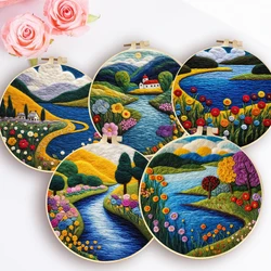 Landscape Pattern Diy Wool Felting Painting With Embroidery Frame Diy Felt Kit Needle Felt Wool Painting Kit For Home Decoration
