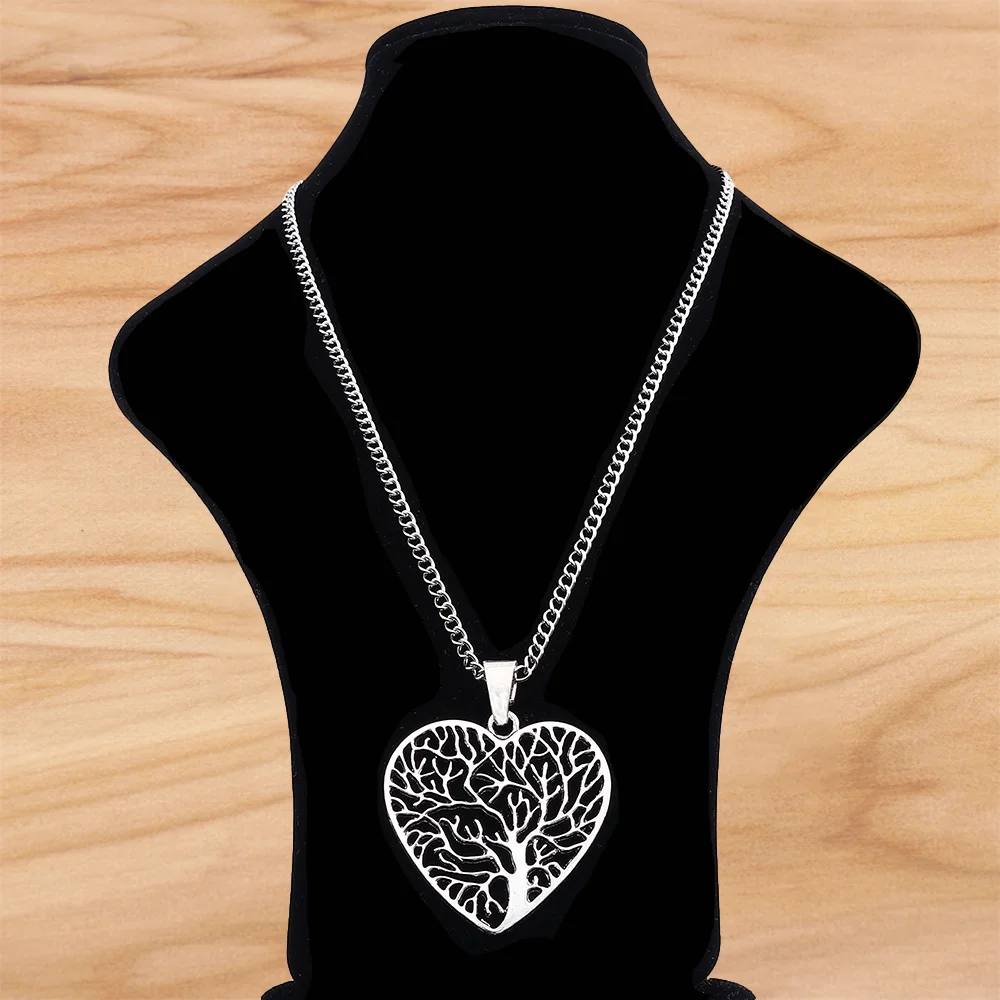 

Large Hollow Open Tree Life Heart Pendant on Long Chain Necklace Lagenlook 34 Inches for Jewelry Women Men Gift