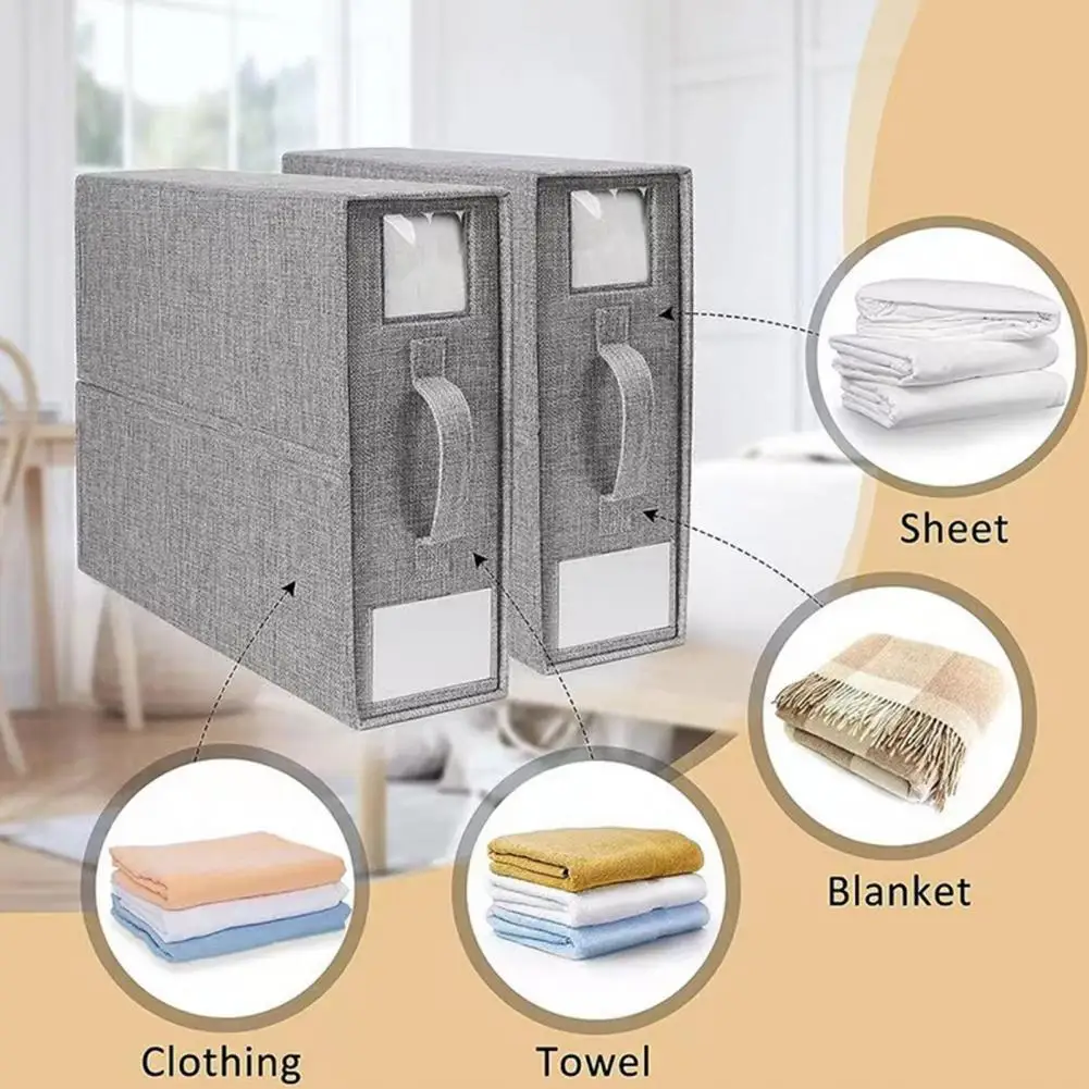 Linen Closet Organizer Socks Storage Box Transparent Window Wardrobe Storage Box with Handle for Clothes Bedding for Socks