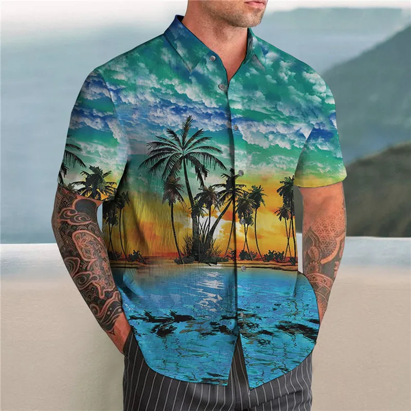 

2023 Summer Hawaiian shirt 3D T-shirt retro shirt coconut tree pattern short sleeve men's camisa holiday men's T-shirt beach 5XL