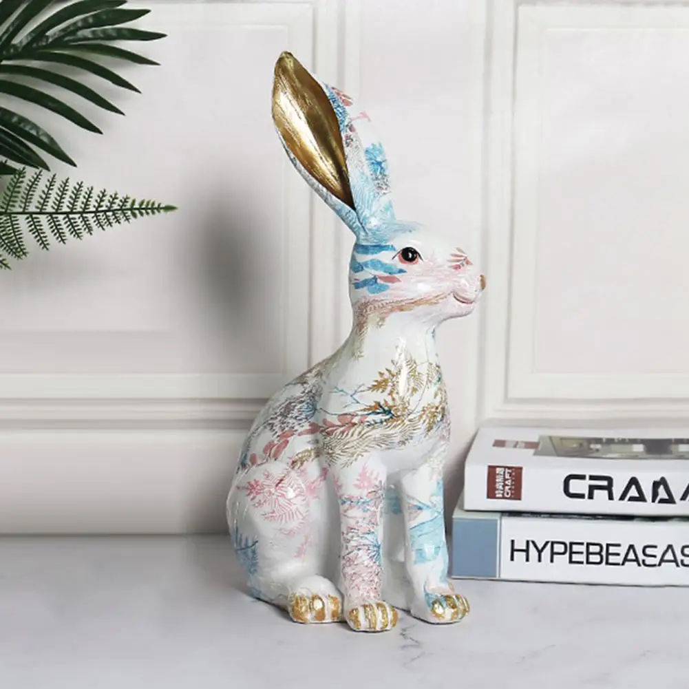 

Rabbit Statue Creative Cute Printing Rabbit Resin Rabbit Decoration Easter Bunny Ornament for Home Office Desktop