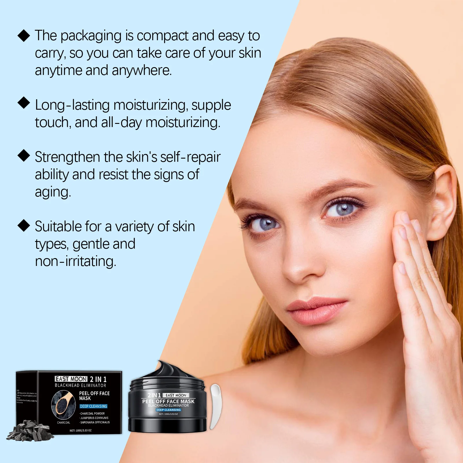 شرق القمر الخيزران الفحم الطين ماس لطيف التقشير الرؤوس السوداء الرعاية ترطيب تنشيط قناع الوجه غير تجفيف جميع أنواع البشرة