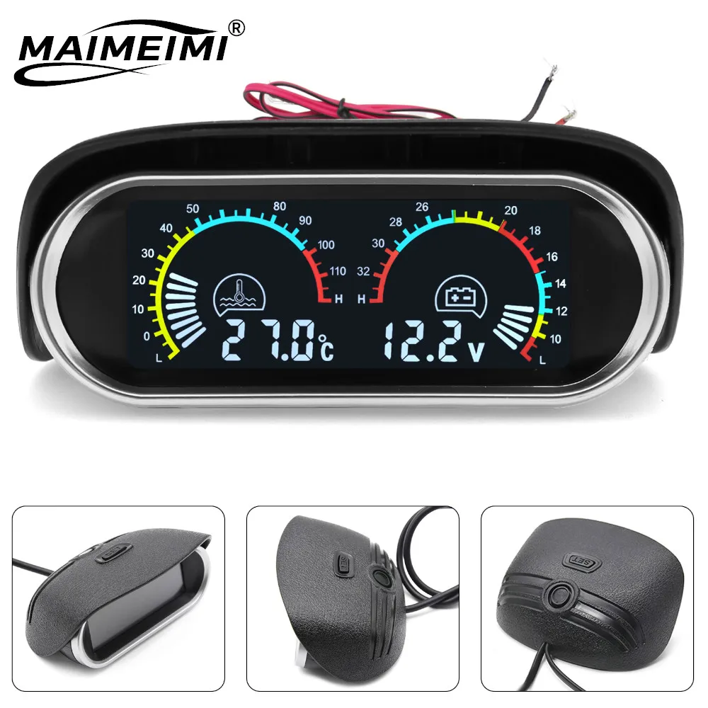 

Auto LCD Water Temperature & Voltmeter Gauge 2 in 1 Car Truck Gauge +Temp Sensor Joint Pipe Adapter 1/8NPT OD 26MM-40MM Otional