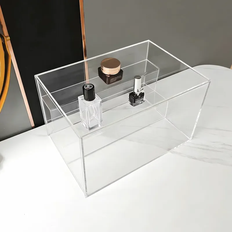 Multifunctional layered acrylic transparent desktop storage box; multi-layer cosmetic storage rack; home and office storage