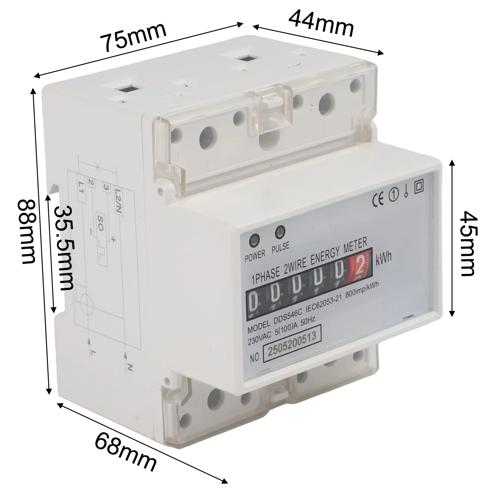 DIN Rail Installation Wattmeter Digital Wattmeter Safe Data Transmission 100A Maximum Current 5A Rated Current