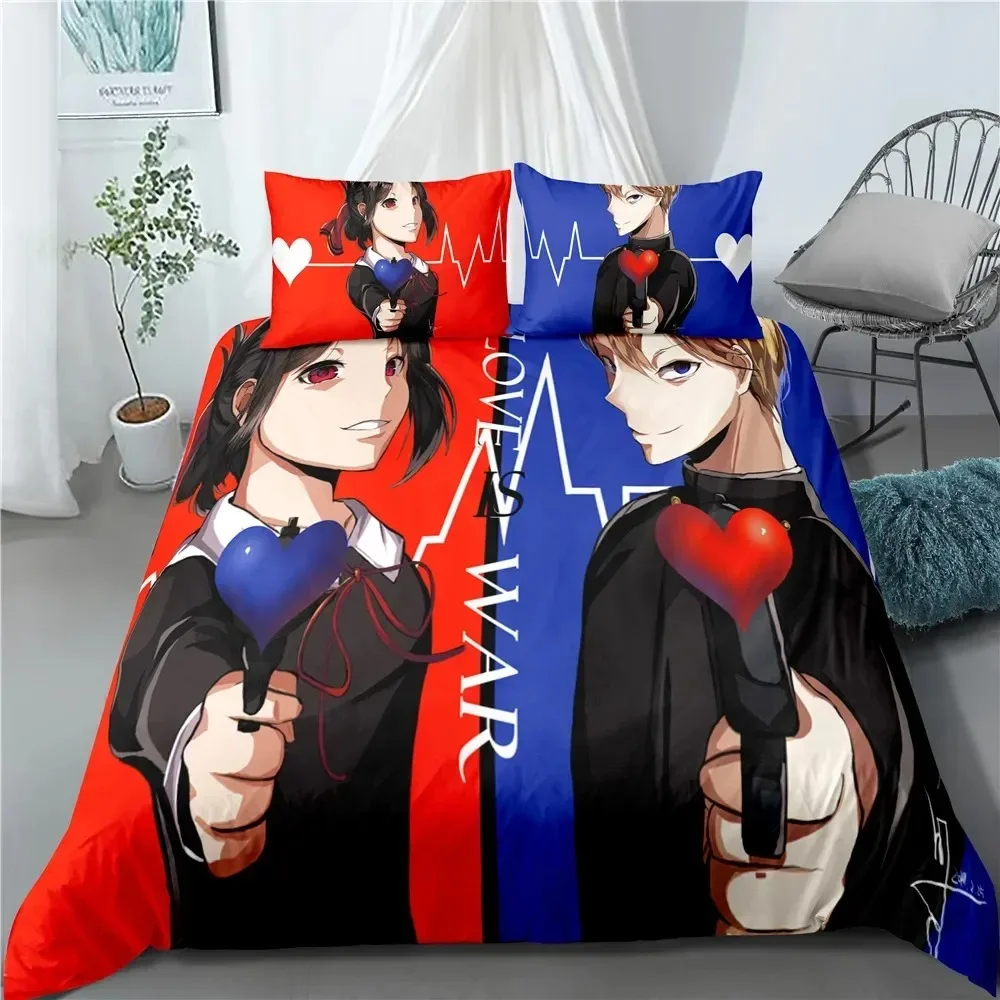 Juego de cama con estampado 3D de Anime Kaguya-sama Love is War, colchas suaves y modernas para dormitorio, funda nórdica cómoda, funda de almohada