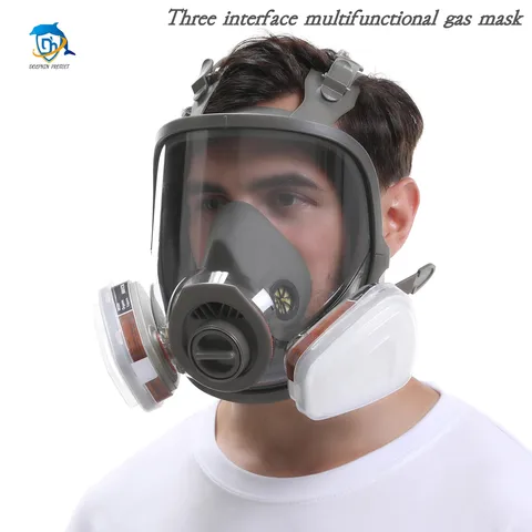 Máscara de Gás Multiuso 6800 de Três Portas para Pulverização Industrial com Filtro Substituível para Vapores Orgânicos, Soldagem, Pintura e Inseticida