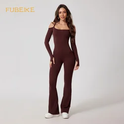 FUBEIKE New Yoga Jumpsuit For Sports Back Beauty Back Brown Seamless Double-Shoulder Strap Tights Sexy One-Piece Bodysuit