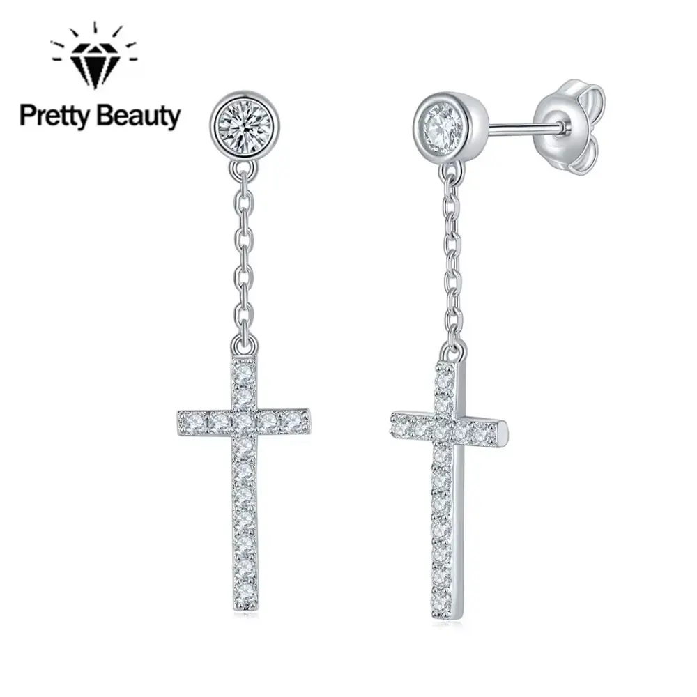

Pretty Beauty S925 Silver Moissanite Stud Earrings with Dangle Earrings for Women Diamond Cross Pendant Earrings Fine Jewelry