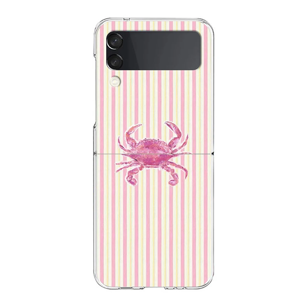 Phone Cover For Samsung Galaxy Z Flip 7 6 5 4 Case Transparent For Samsung Z Flip3 Hard PC Foldable Marine Life, Crabs, Lobsters