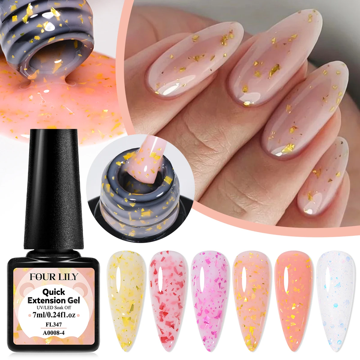 

7 мл 6 цветов Блестящий гель-лак для быстрого наращивания ногтей Розовое золото Фольга с эффектом Vernis Полуперманентный УФ-светодиодный гель для дизайна ногтей Жесткий гель