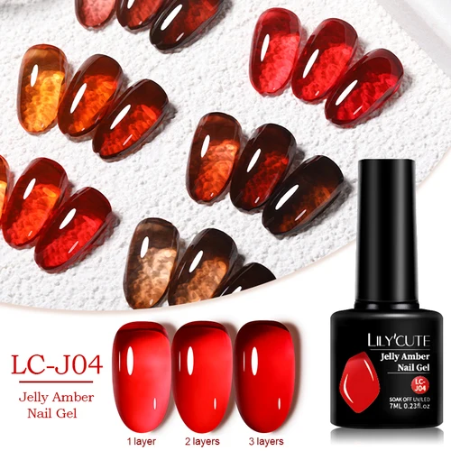 Imagen 2 del producto LILYCUTE 7ML gelatina roja transparente Gel de uñas semipermanente UV Nail Art Gel rosa desnudo remojo esmalte de Gel para barnices de manicura