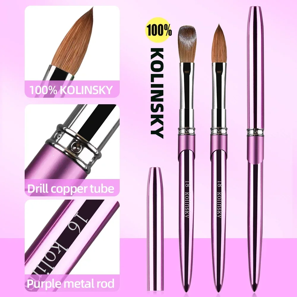 High Quality Professional 100% Pure Kolinsky Acrylic Nail Brush Manicure Kit Round Oval Ombre Sable Resin Custom Nail Brush