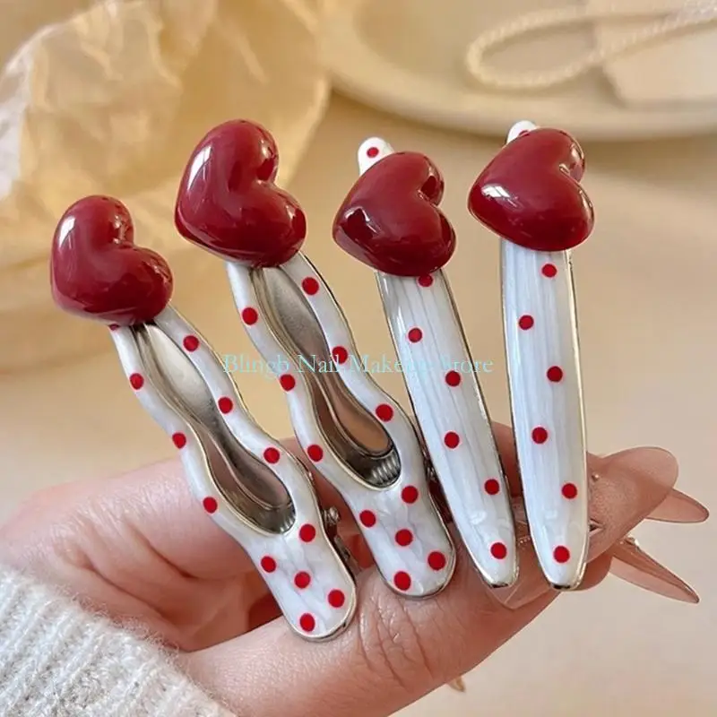 28TA Elegant Heart Hair Clip With Polkas Dots Metal Hairpin Secure Hold Lightweight For Day Comfort Everyday Styling