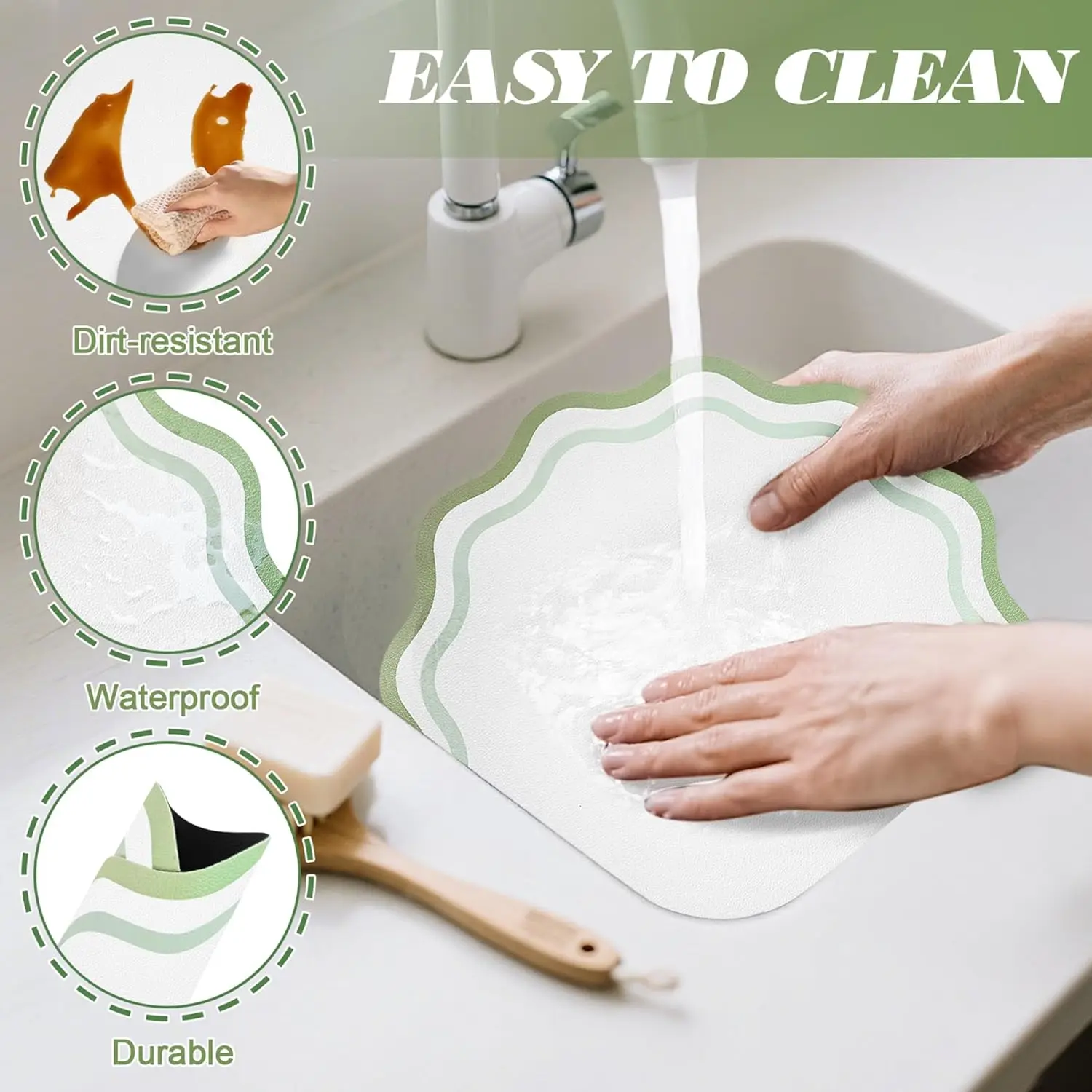 1/4/6pcs Sage Green Gift Placemats Faux Leather Round Reversible Placemats with Scallop Edge Washable Flower Shaped Table Mats