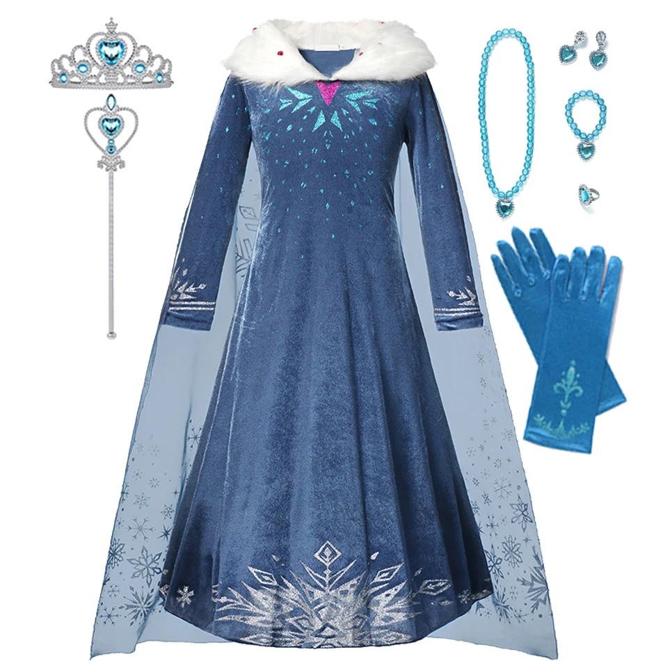 Disney Snow Queen Elsa Costume for Girls Elsa Dress Frozen Cosplay Outfit Snow Princess Dress Up Halloween Birthday Party Outfit