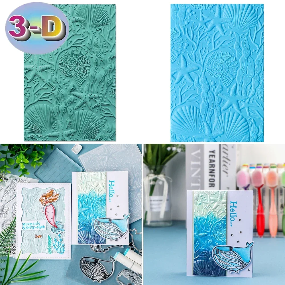Neuer 3D-Prägeordner mit Meeresmuschel-Seestern-Muster-Hintergrund zum Hinzufügen von strukturierten Details an Papierhandwerk, DIY-Projektherstellung