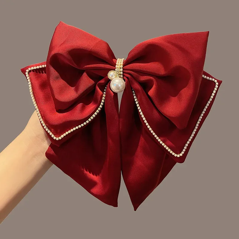 Large Fabric Bow Hair Clips Crystal Rhinestone Hairpins Headwear Elegant Fashion Barrette Hair Accessories for Women Girls