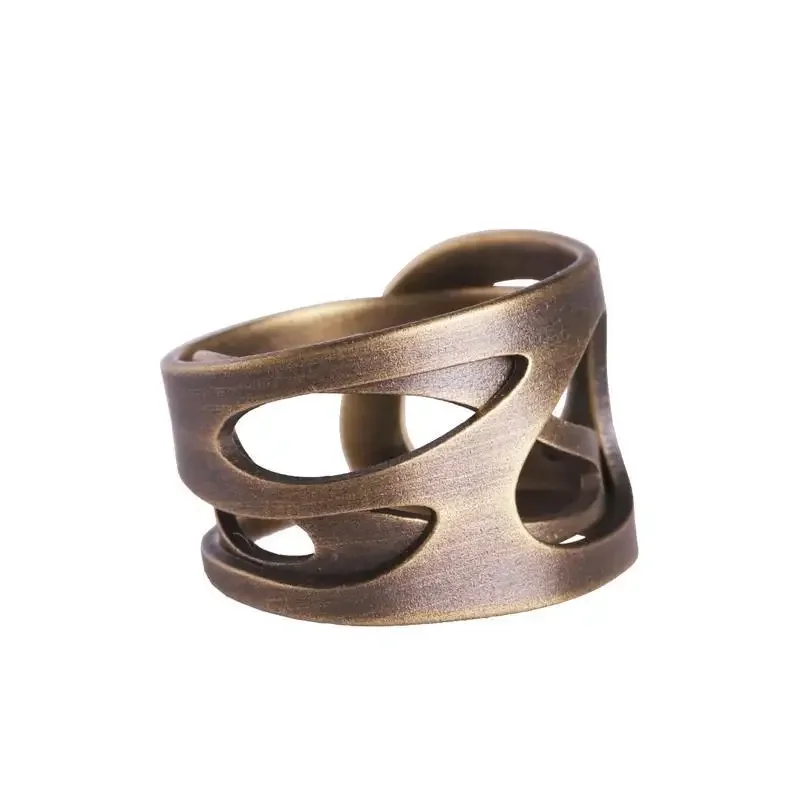 Original designer lucky hollow process open ring ingot pattern  Chinese retro light luxury charm female silver jewelry