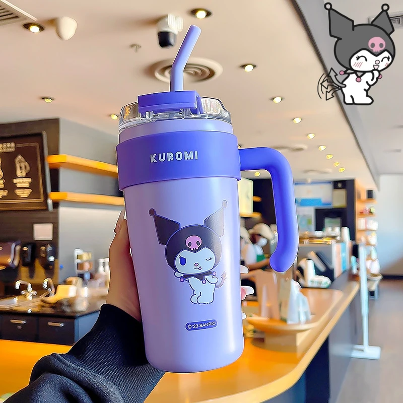 

Sanrio Cinnamoroll Kuromi термос бутылка Sippy чашки кофе воды чашки Ins 860 мл из нержавеющей стали с ручкой кавайные Дорожные Кружки