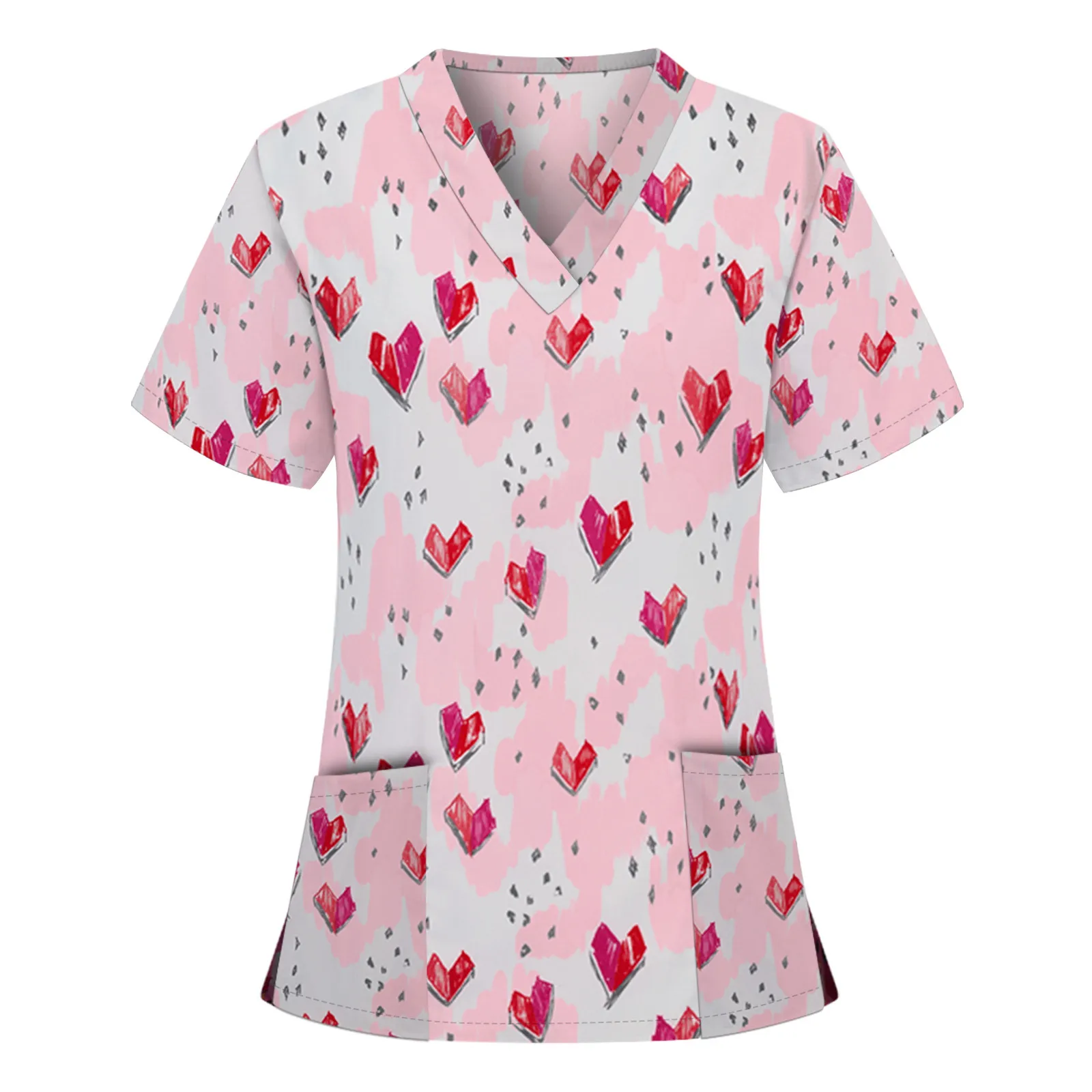 Uniforme de enfermera para el Día de San Valentín para mujer, Tops de bolsillo de manga corta con estampado, ropa de trabajo para trabajadores de la salud, uniforme de trabajo de enfermería, cuidado de la salud