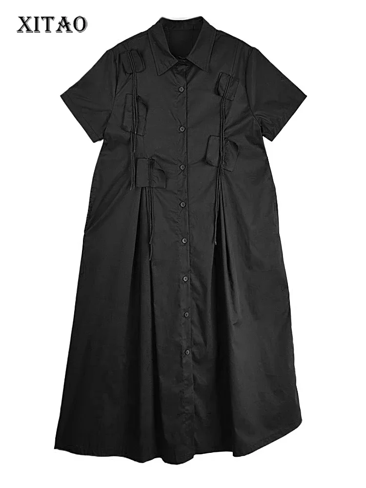 

XITAO Loose Patchwork Tassel Shirt Dress Simplicity Irregular Casual Single Breasted Women Summer New Trend Dress WLD20158
