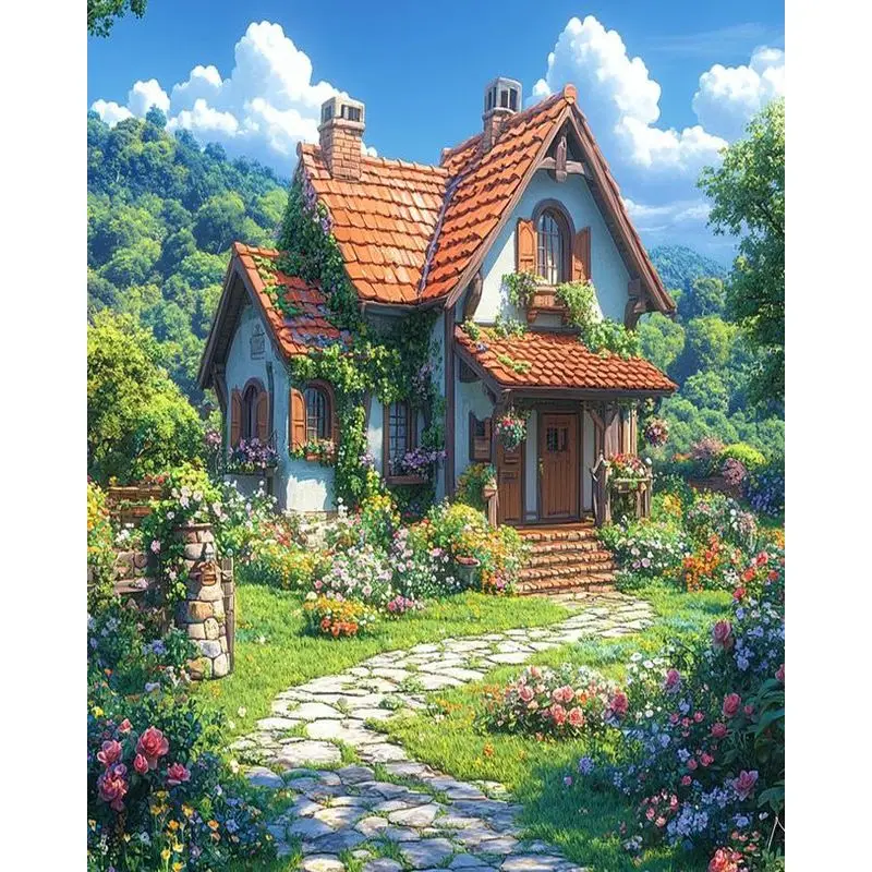 

PhotoCustom 5d Diy Diamond Painting House Full Round Embroidery Diamond Landscape Gift Home Decoration