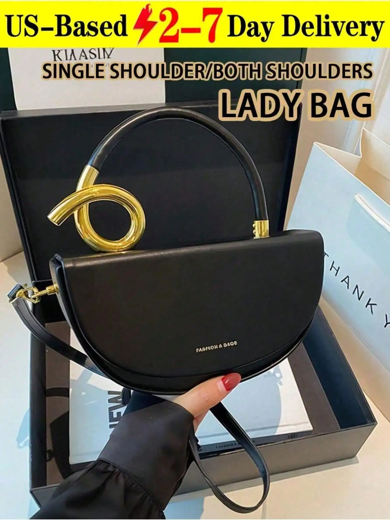 

Женская полукруглая сумка с верхней ручкой: 3 способа ношения, текстурированная искусственная кожа, фурнитура с золотым акцентом