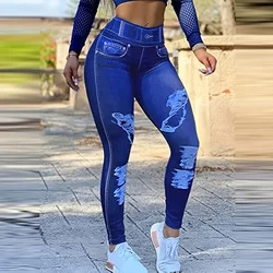 High-Waist Skinny Leggings with Trendy Ripped Details Comfort-fit Polyester, Machine-Washable and Versatile for All-Season Yog