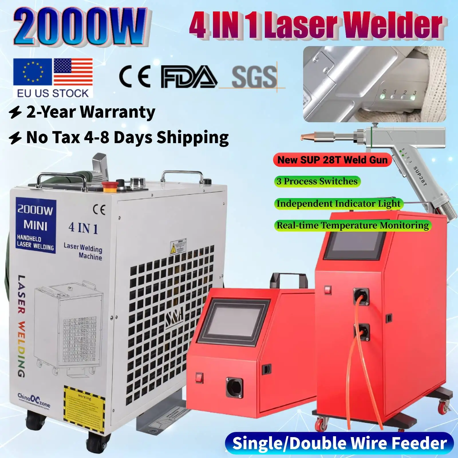 2000 W 4 IN 1 Faserlaserschweißen Löten Schneidemaschine Neues Upgrade SUP 28T Schweißpistole Handlaserschweißgerät für alle Metalle