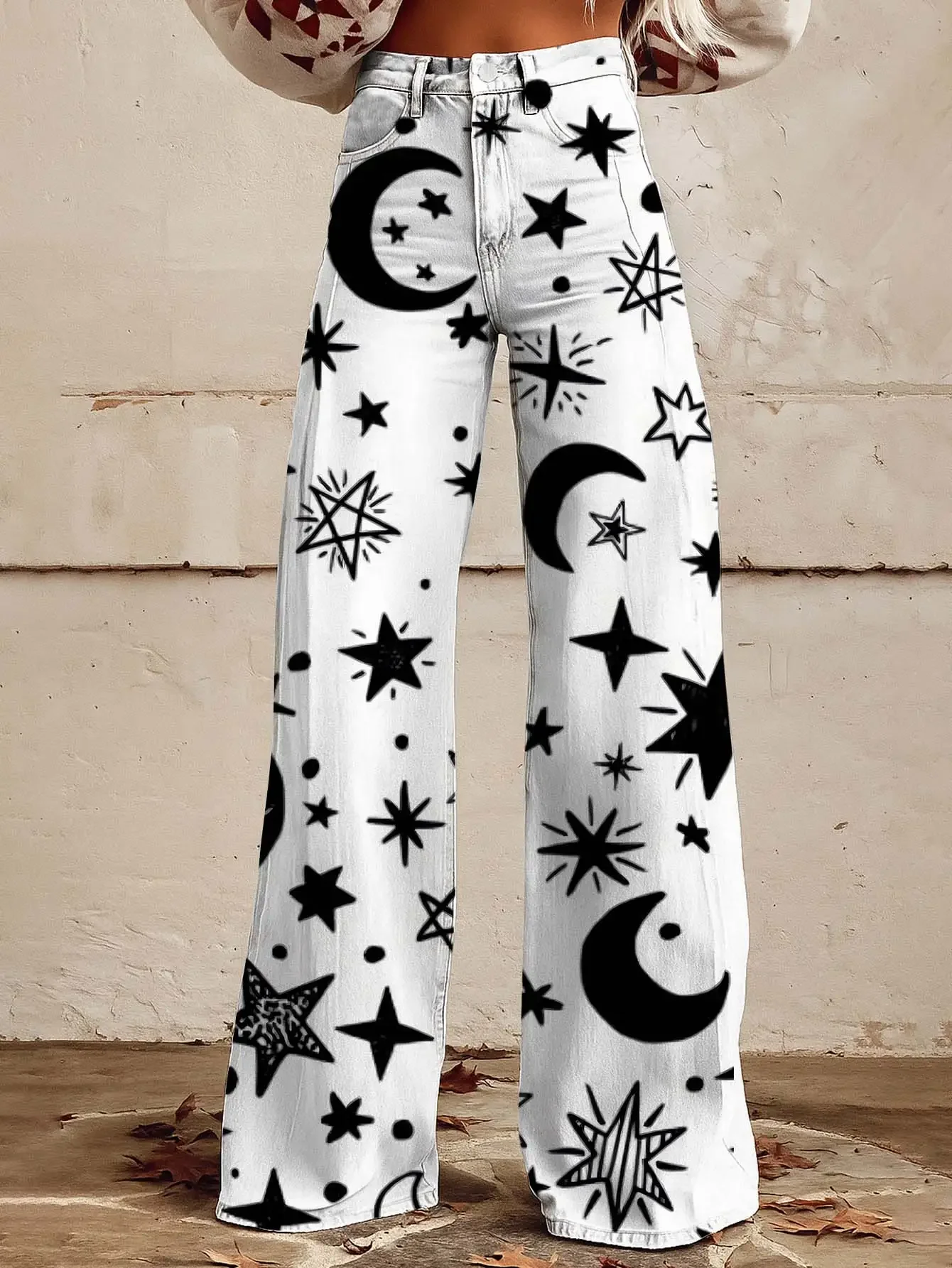 Women's new printed jeans with denim like fabric, casual, fashionable, comfortable, pants ,Christmas