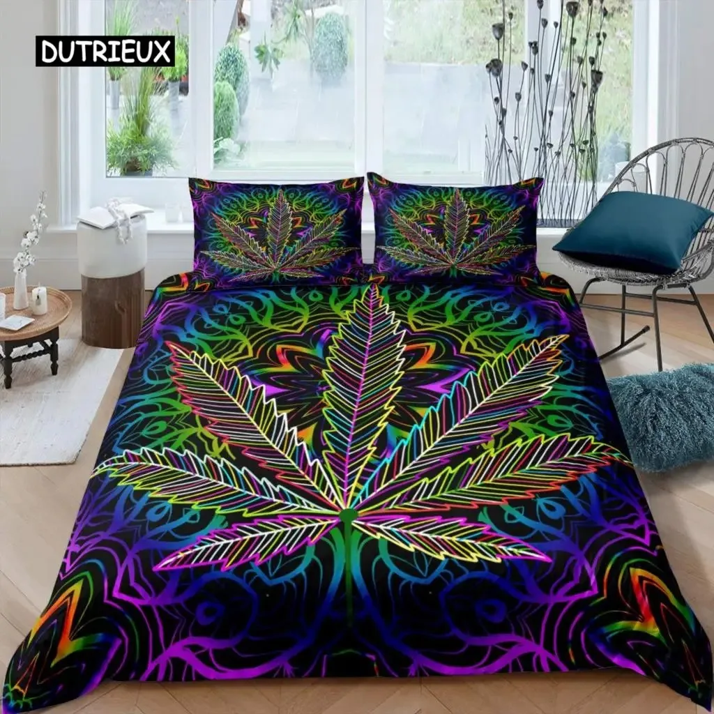 

Marijuana Leaf Duvet Cover Cannabis Leaves Bedding Set Microfiber Weed Leaf Botanical Quilt Cover