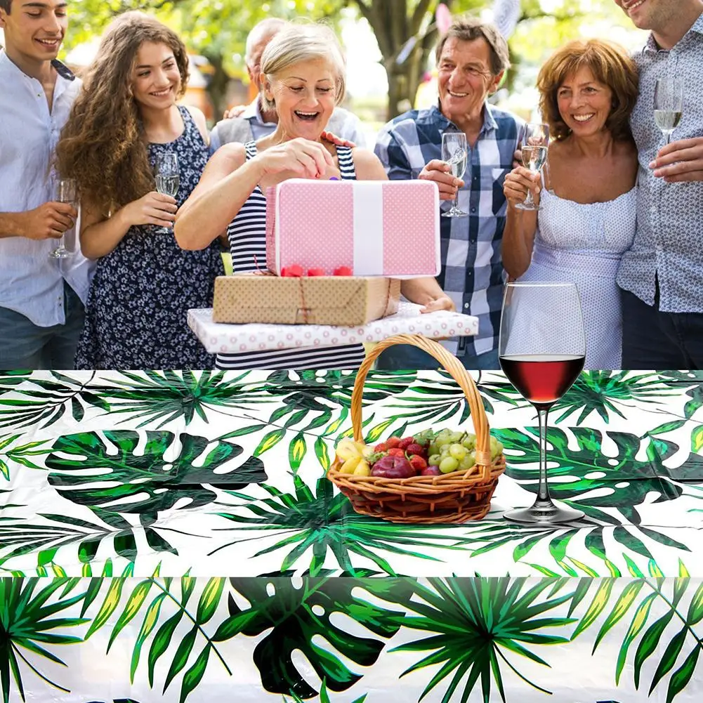 Hawaiian Palm Leaf Tablecloth PEVA Waterproof And Oil Resistant Disposable Tropical Leaf Party Tablecloth