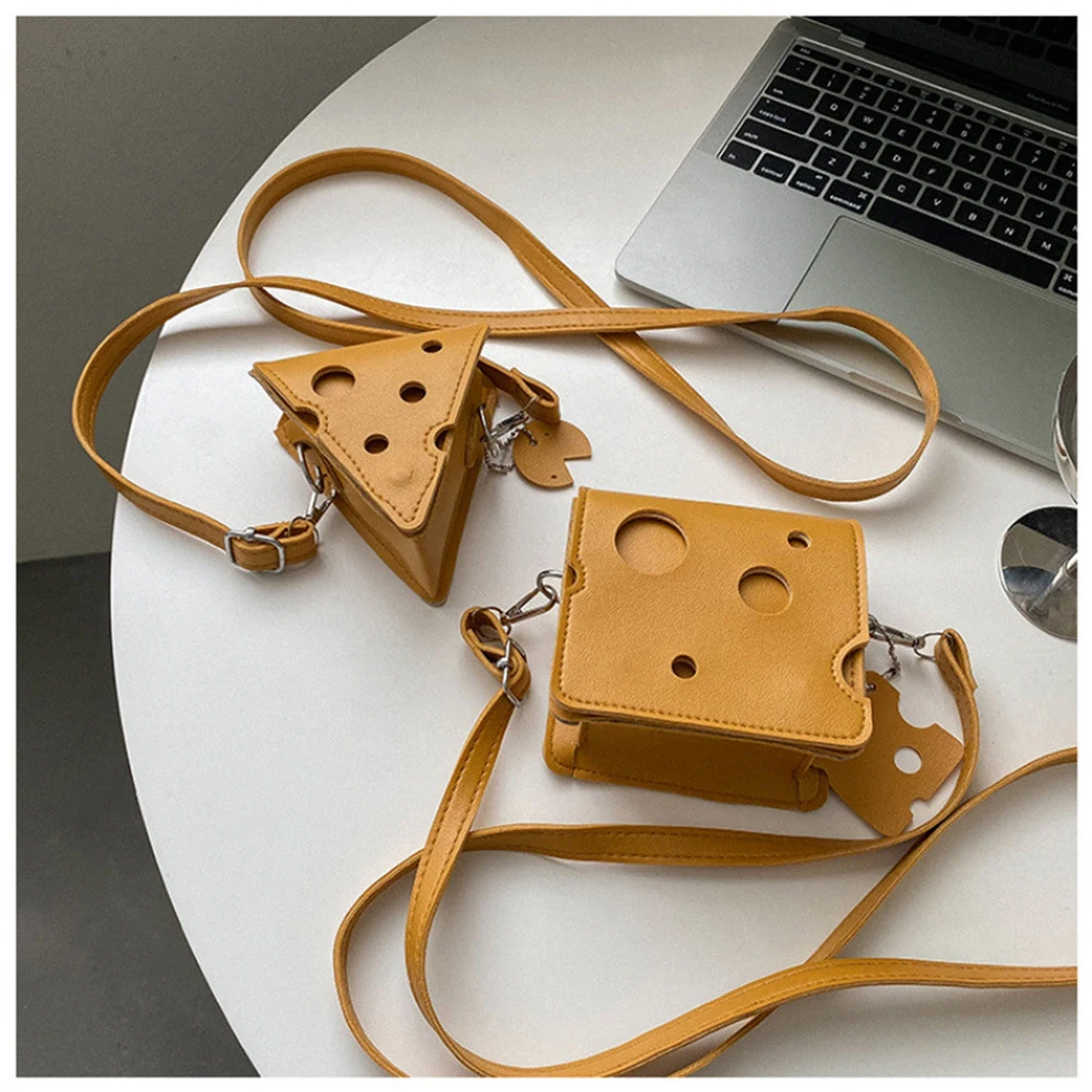 Bonito oco para fora queijo mini crossbody saco feminino estilo francês doce amarelo pu bolsa moda versátil feminino batom sacos