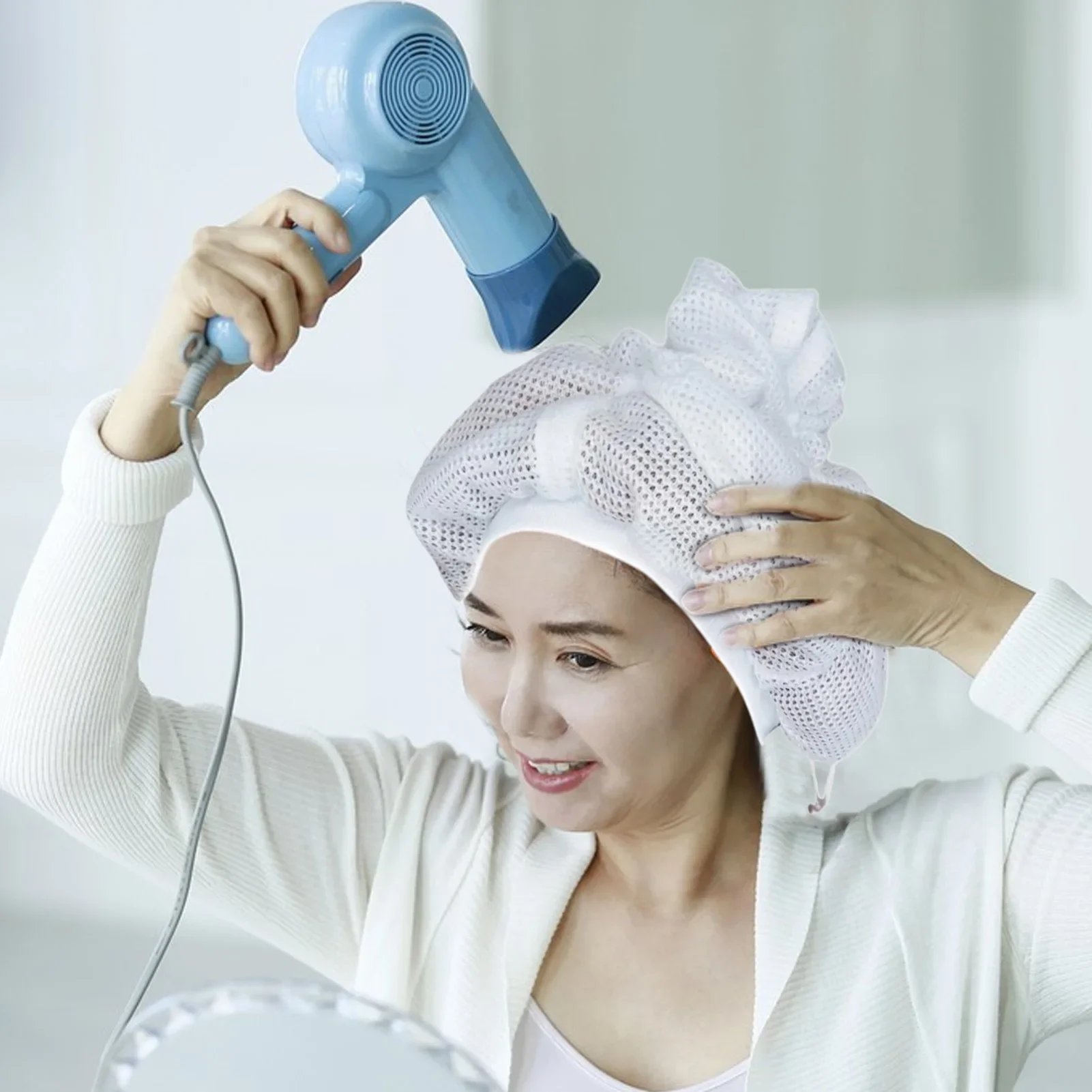 Bonnet de Plopping en filet pour sécher les cheveux bouclés avec cordon de serrage, grand Bonnet de douche réglable, Bonnet de Plopping en maille, accessoires de bain