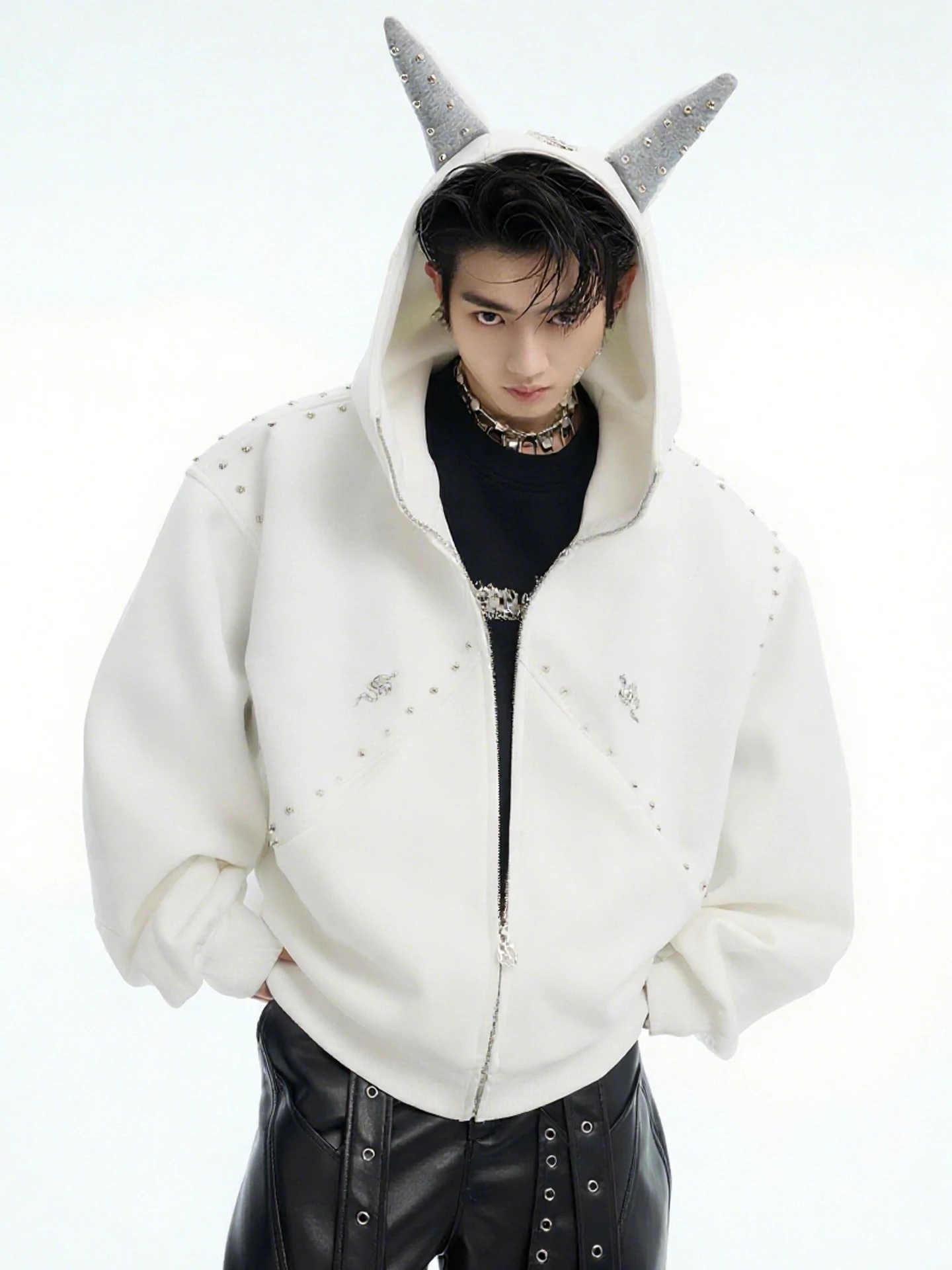 2025 Fashion Trend Design Sense Personality Rivet Hooded Sweatshirt for Men Autumn New Loose Casual American Retro Couple Jacket