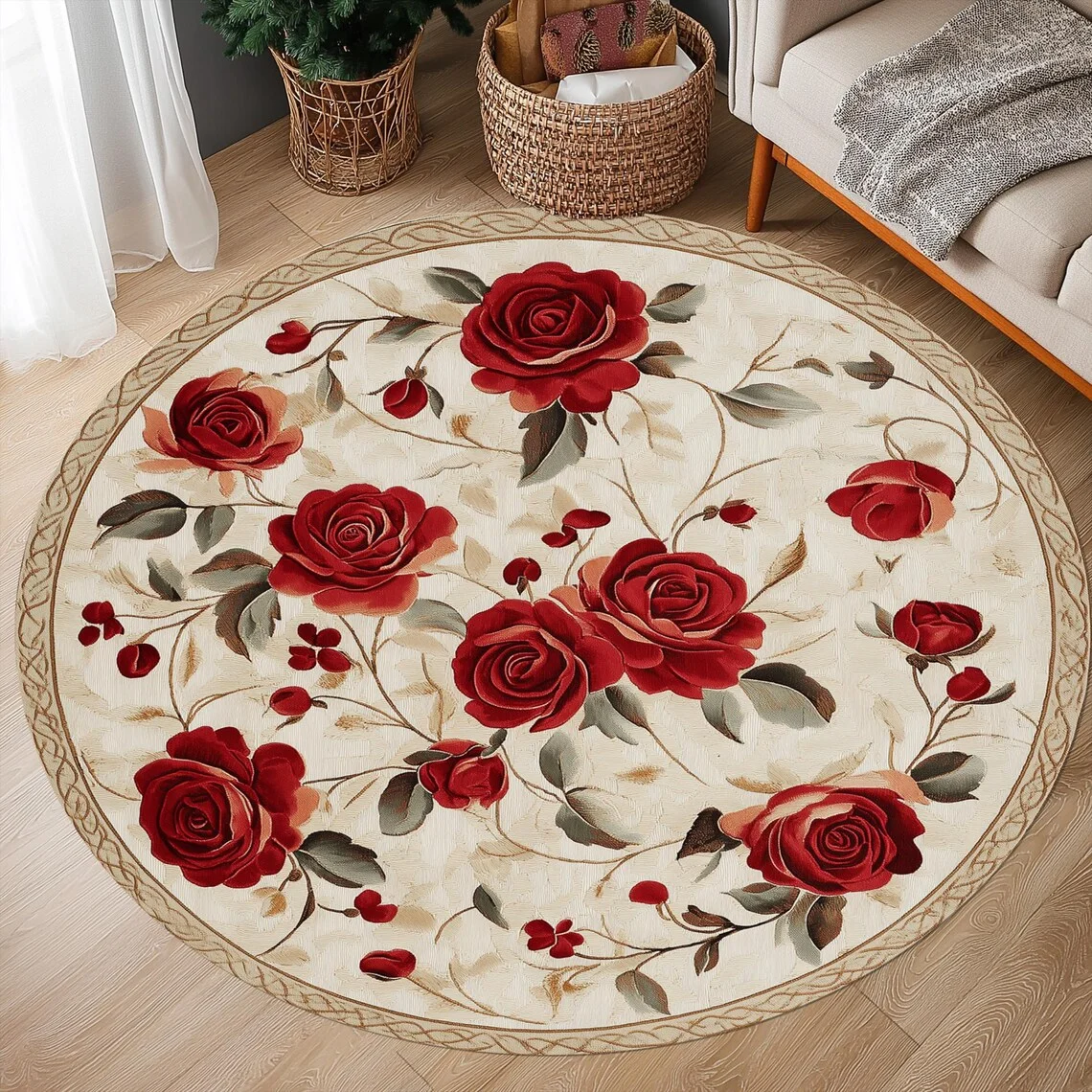 Alfombra redonda de flor de cerezo, alfombrillas antideslizantes para el salón, alfombra lavable para decoración del hogar