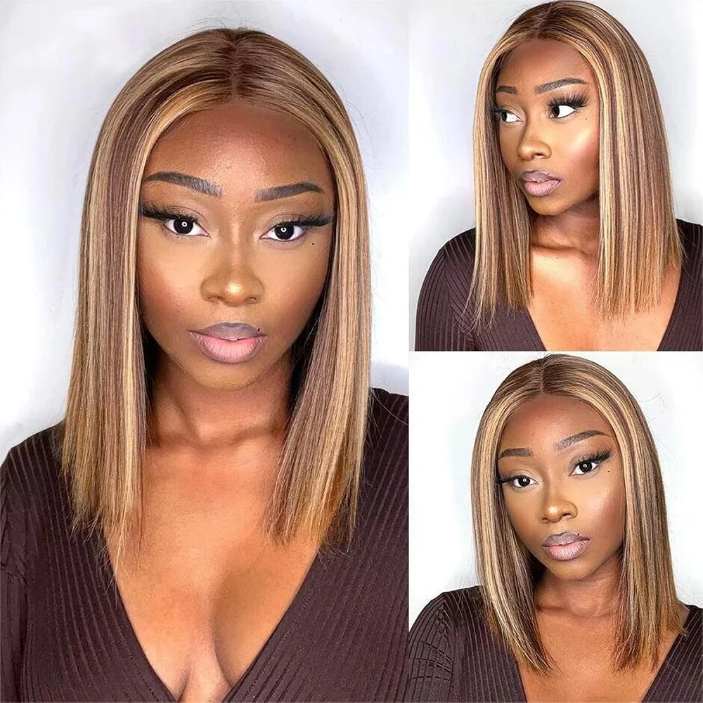 

6x4 Transparent Lace Front Bob Wigs Human Hair 4/27 Ombre Honey Blonde Straight Lace Frontal Bob Wig Glueless Wigs Pre Plucked