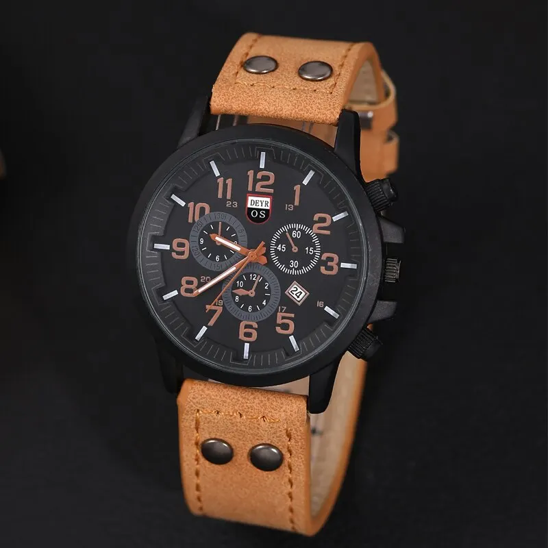 4PCS Set Fashion Mens Sports Bracelet Watches For Men Military Quartz Wrist Watch Classic Male Casual Leather Watch Reloj Hombre