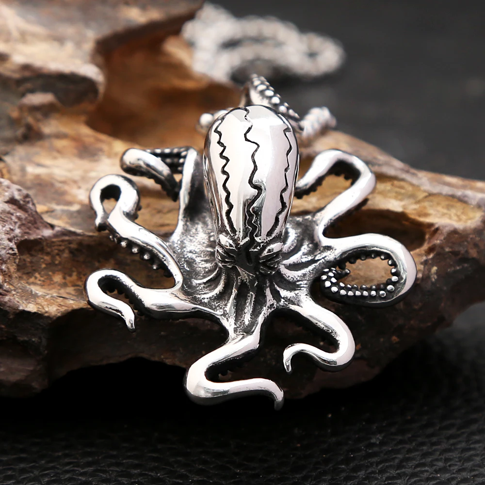 High Quality Punk Stainless Steel Big Octopus Pendant Necklace For Men Classic Deep Sea Animal Necklaces Fashion Jewelry Gifts