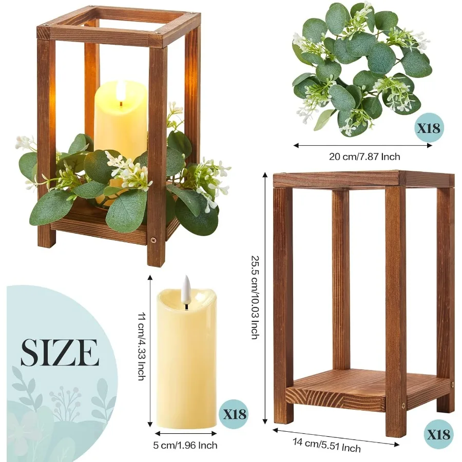 Juego de 54 Uds. De 18 faroles de boda de madera, centro de mesa para decoración rústica de mesa en el campo, fiesta de boda de Granero, incluye 18 H de madera