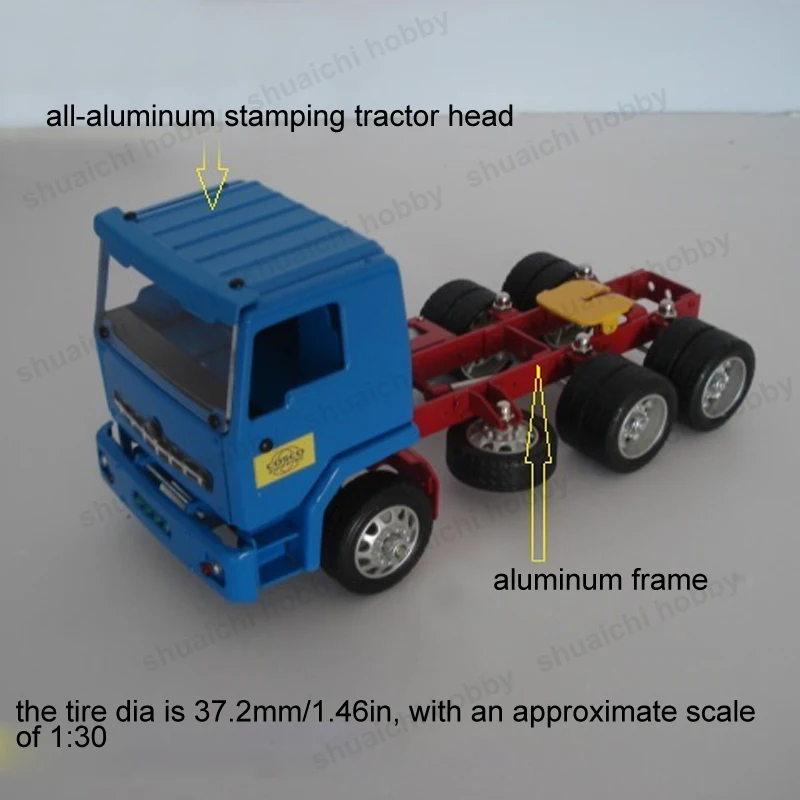 1PC Three-axle Blue/Yellow Tractor Head Static Model Aluminum Alloy Toy Truck Accessories Width 10cm Height 10.7cm for DIY Hobby