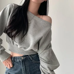 Sexy Slash Neck Off Shoulder Hoodies Women Long Sleeve Y2K Streetwear Pullovers Woman Korean High Waist Loose Crop Tops Female