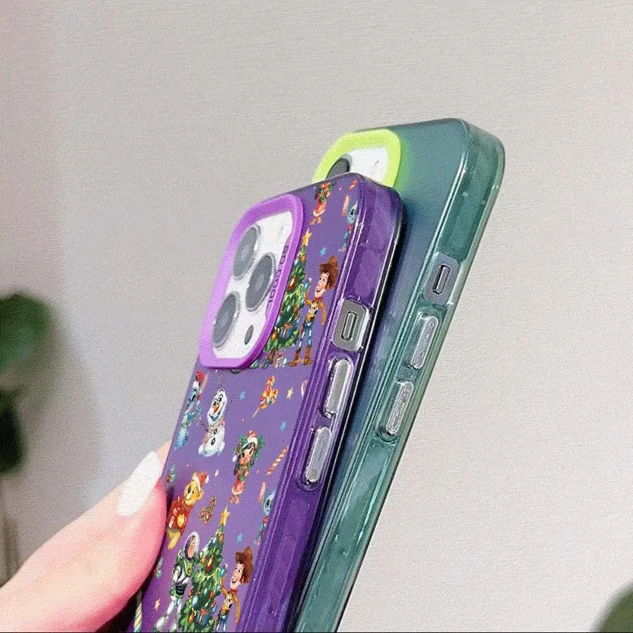 Colored Silver Case for Apple iPhone 11 13 15 Pro Max 12 14  XR X XS Shockproof Shell Phone Cover Disney Stitch Winnie Christmas image 4