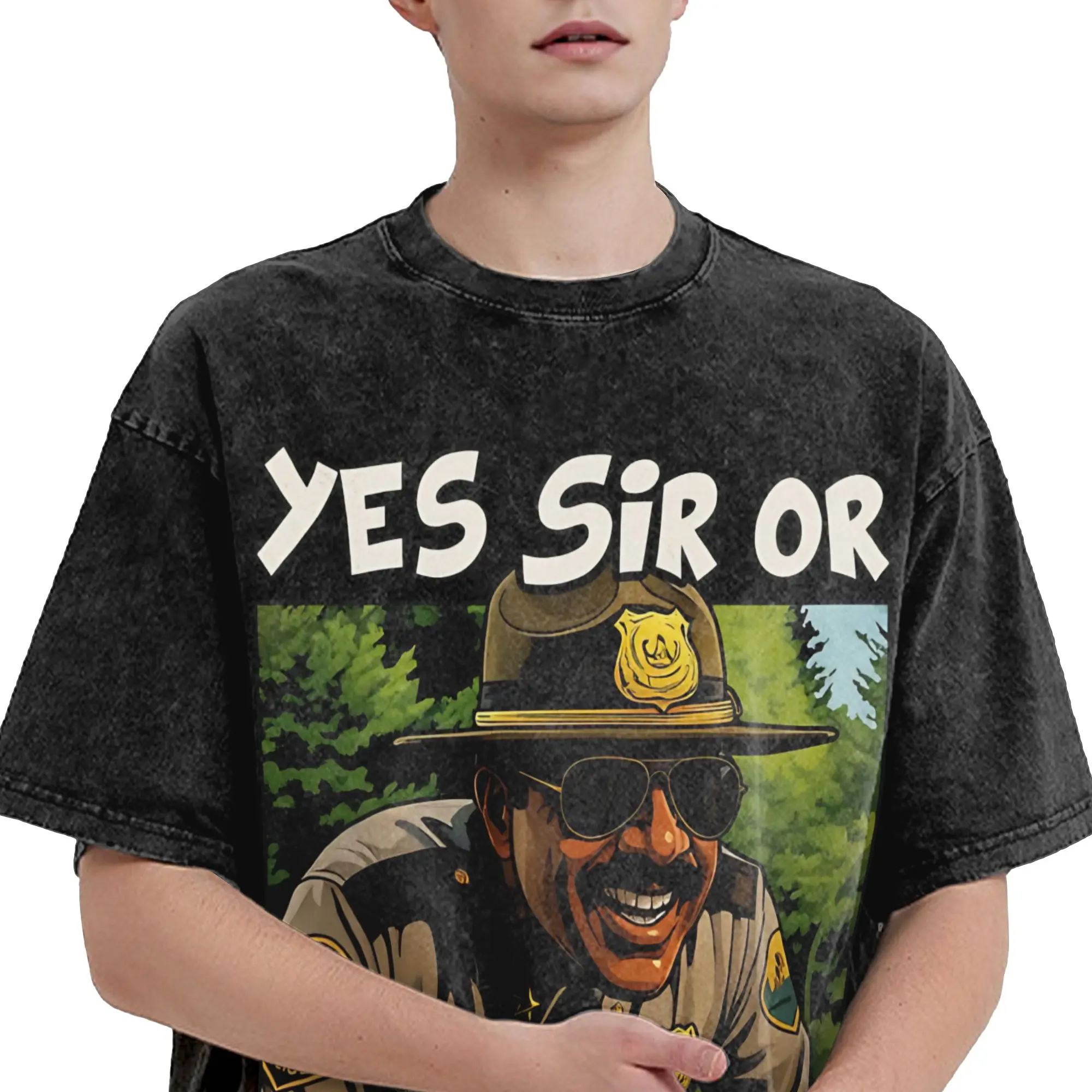 yes sir or yeah sure Super Troopers Rodney Farva Washed T Shirts Streetwear Hip Hop Vintage T-Shirt for Men Women Short Sleeve